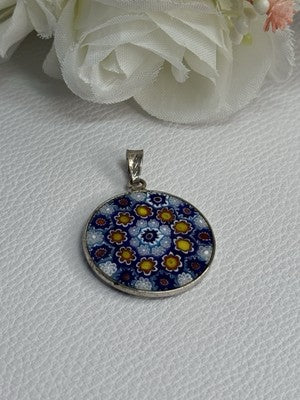 Amv Italian Venice Murano Millefiori 925 Sterling Silver Pendant