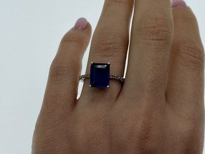 925 Sterling Silver Sapphire Ring Size 8