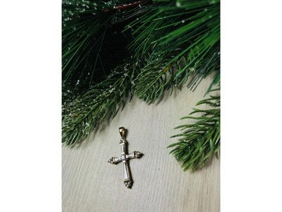 925 Sterling Silver Gold Plated Blue CZ Cross Pendant