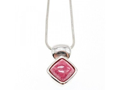 925 Sterling Silver Pink Agate Chain With Pendant Italy