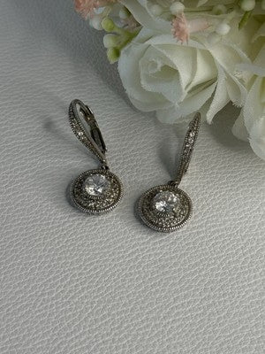 Shiny 925 Sterling Silver CZ Earrings Length 1.30 Inch