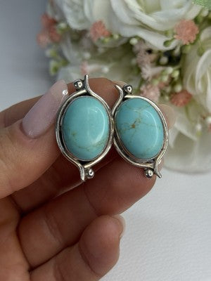 925 Sterling Silver Turquoise Clip Earrings Length 1.15 Inch