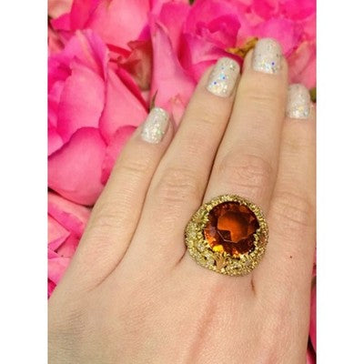 925 Sterling Silver Gold Plated Orange Alpanite & CZ Ring Size 10.25