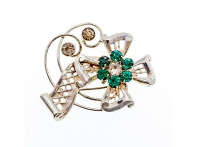 Vintage 925 Sterling Silver Jewelry Glass "Flowering" Brooch