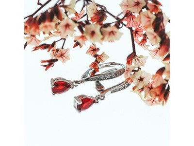 925 Sterling Silver Ruby & CZ Earrings
