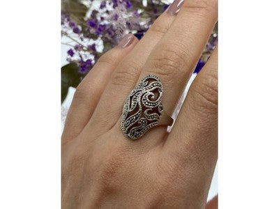 Vintage 925 Sterling Silver Marcasites Ring Size 10.25