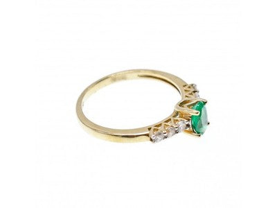 10K Yellow Gold Emerald & Colorless Spinel Ring Size 6.25