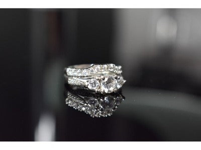 925 Sterling Silver CZ Double Ring Size 6.5