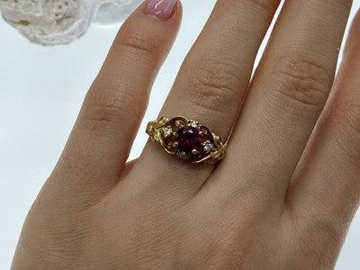 925 Sterling Silver Gold Plated Ruby & CZ Ring Size 7