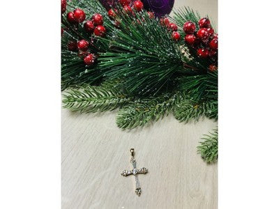 925 Sterling Silver Gold Plated Blue CZ Cross Pendant