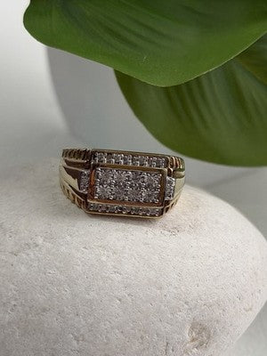 Men's 925 Sterling Silver Gold Plated White Sapphire Ring Size 10