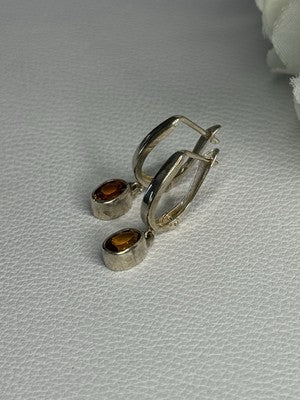 925 Sterling Silver Hessonite Earrings Length 1 Inch