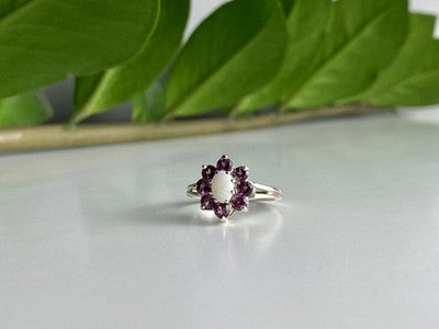 925 Sterling Silver Opal & Pink Spinel "Flower" Ring Size 7