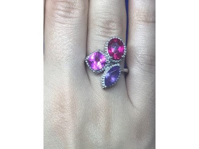 925 Sterling Silver Amethyst & Spinel Ring Size 8