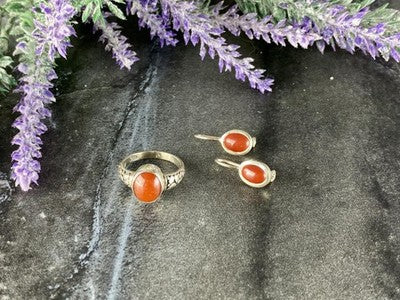 Vintage 925 Sterling Silver Dark Orange Jadeite Set