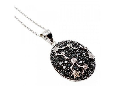 925 Sterling Silver Black & White Spinel Chain With Pendant