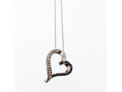 10K White Gold Black & White Diamonds Heart Chain With Pendant