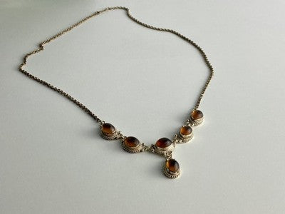 Vintage 925 Sterling Silver Amber Necklace