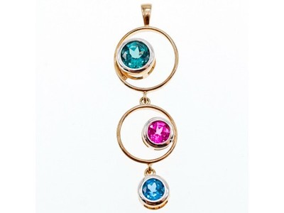 925 Sterling Silver Gold Plated Aquamarine, Topaz & Tourmaline Pendant