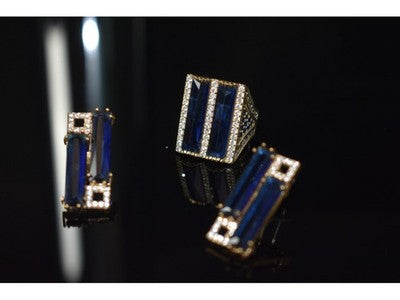 925 Sterling Silver Blue Alpanite SET (Ring & Earrings)