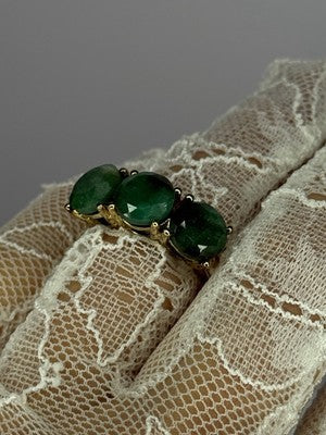 925 Sterling Silver Gold Plated Malachite Ring Size 7