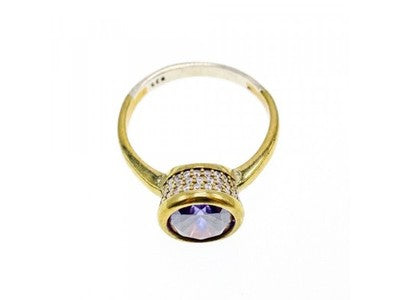 925 Sterling Silver with Gilding Tanzanite & CZ Set Ring Size 8.5