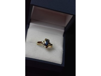 10K Yellow Gold Blue Topaz & Diamonds Ring Size 8