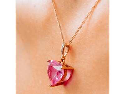 10K Yellow Gold Pink Sapphire & Diamond Pendant