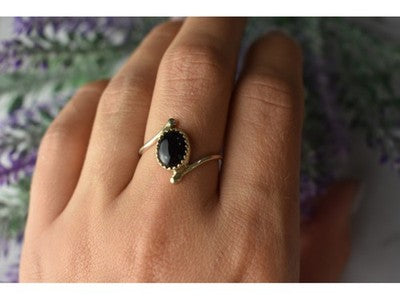 925 Sterling Silver Black Agate Ring Size 8