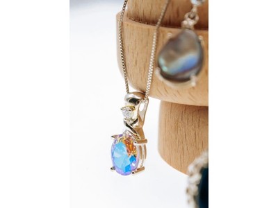 925 Sterling Silver Multicolor CZ Chain With Pendant Italy
