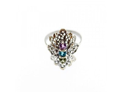 925 Sterling Silver Amethyst, Topaz & Peridot Openwork Ring Size 5