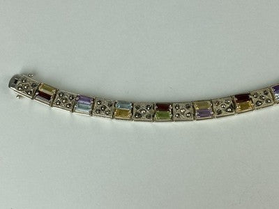 925 Sterling Silver Multi Gemstones Bracelet