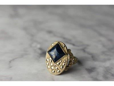 925 Sterling Silver Sodalite & Marcasites Ring Size 6