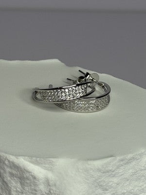 925 Sterling Silver Elegant CZ Earrings Length 0.76