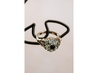 925 Sterling Silver Topaz & Black Onyx Ring Size 7