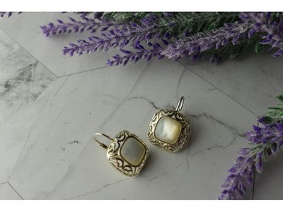 925 Sterling Silver Mother Of Pearl "Openwork" Earrings