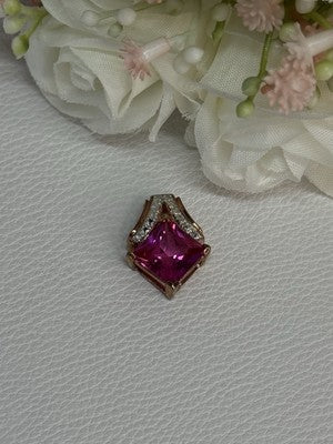 925 Sterling Silver Gold Plated Pink Topaz Pendant Length 0.80 Inch