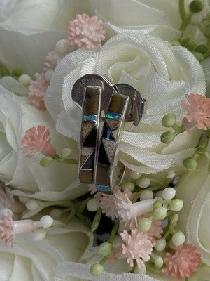 925 Sterling Silver Agate & Opal Earrings Length 0.95 Inch