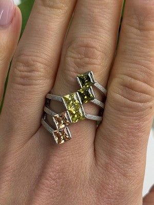 Beautiful Design 925 Sterling Silver 3 Color Spinel Ring Size 10