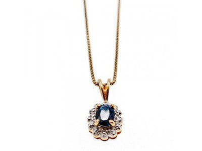 925 Sterling Silver Gold Plated Blue Sapphire Chain With Pendant Italy