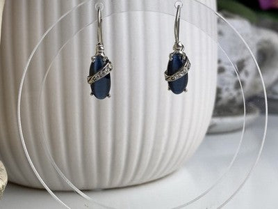 925 Sterling Silver Blue Onyx & CZ Earrings