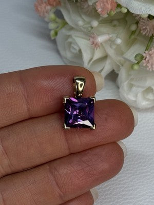 925 Sterling Silver Gold Plated Amethyst Pendant Length 0.70 Inch