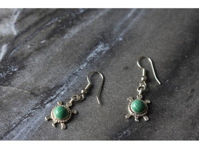 925 Sterling Silver Malachite "Turtles" Earrings