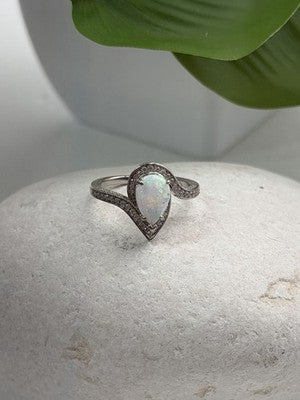 925 Sterling Silver Opal & Beryl Ring Size 6