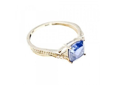 925 Sterling Silver Iolite & CZ Ring Size 6.75