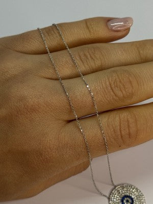 14K WHITE GOLD NECKLACE WHITE & BLUE CRYSTALS LENGTH 17 INCH
