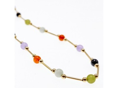 14K Yellow Gold Jadeite Balls Necklace