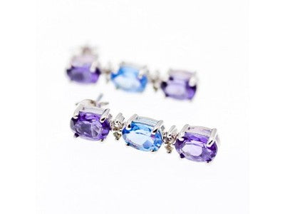 925 Sterling Silver Amethyst, Topaz & Diamonds Earrings