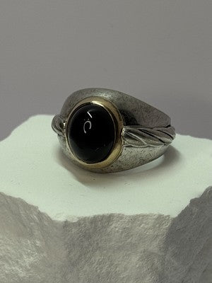 925 Sterling Silver & 14K Gold Bezel  Agate Ring Size 9.5