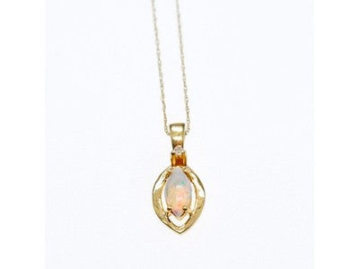 14K Yellow Gold Opal & Diamond Chain With Pendant